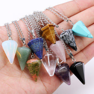 Natural quartz crystal energy healing gemstone pendant necklace