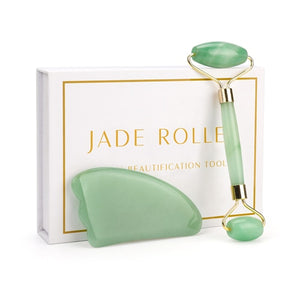 Natural quartz or jade facial massage roller beauty care set box