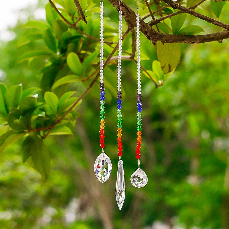 Set of 3 suncatcher prisms with Chakra stones