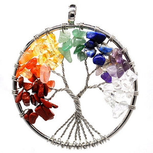 Seven Chakra quartz natural stone Tree of Life pendant