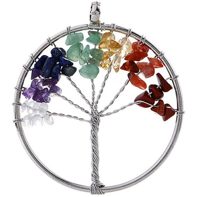 Rock Quartz Gems Tree Of Life Necklace Water-drop Chakra Reiki Healing  Amulet