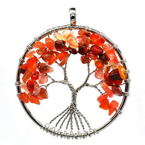 Seven Chakra quartz natural stone Tree of Life pendant