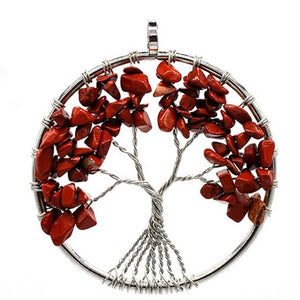 Seven Chakra quartz natural stone Tree of Life pendant