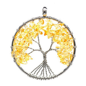 Seven Chakra quartz natural stone Tree of Life pendant