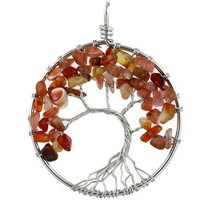 Seven Chakra quartz natural stone Tree of Life pendant