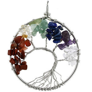 Seven Chakra quartz natural stone Tree of Life pendant