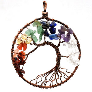 Seven Chakra quartz natural stone Tree of Life pendant